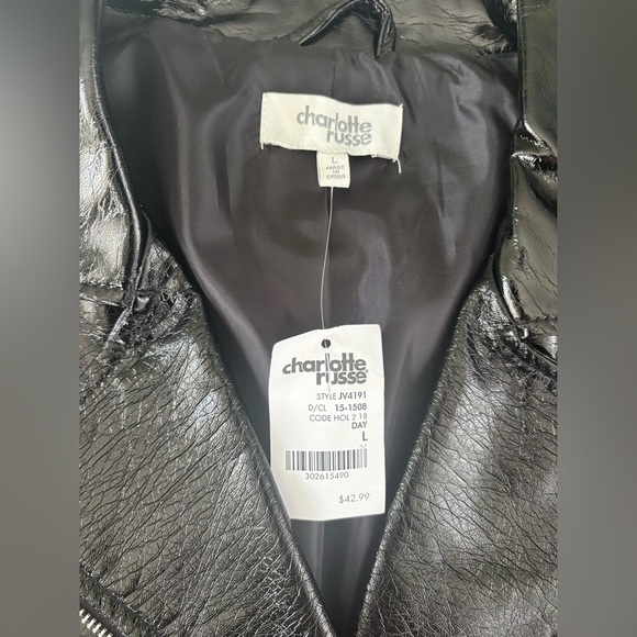 NEW Faux Vegan Leather Fashion Black Moto Jacket Charlotte Russe Size Large 0339 - Picture 10 of 12